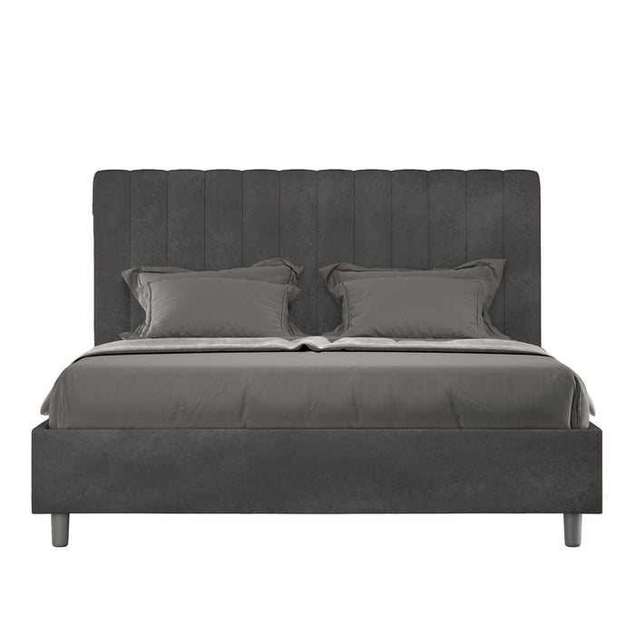 Letto Matrimoniale rivestito in Microfibra - AGUEDA Dimensione Rete: 160x190, Tipologia Letto: Senza Rete, Colore: Grigio