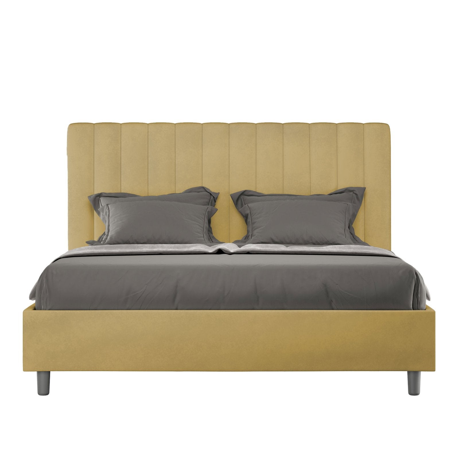 Letto Matrimoniale rivestito in Microfibra - AGUEDA Colore: Ocra, Dimensione Rete: 160x200, Tipologia Letto: Con Rete