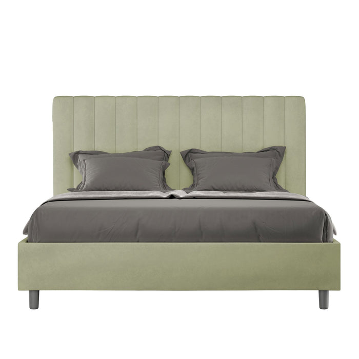 Letto Matrimoniale rivestito in Microfibra - AGUEDA Dimensione Rete: 160x200, Tipologia Letto: Con Rete e Contenitore, Colore: Tè verde