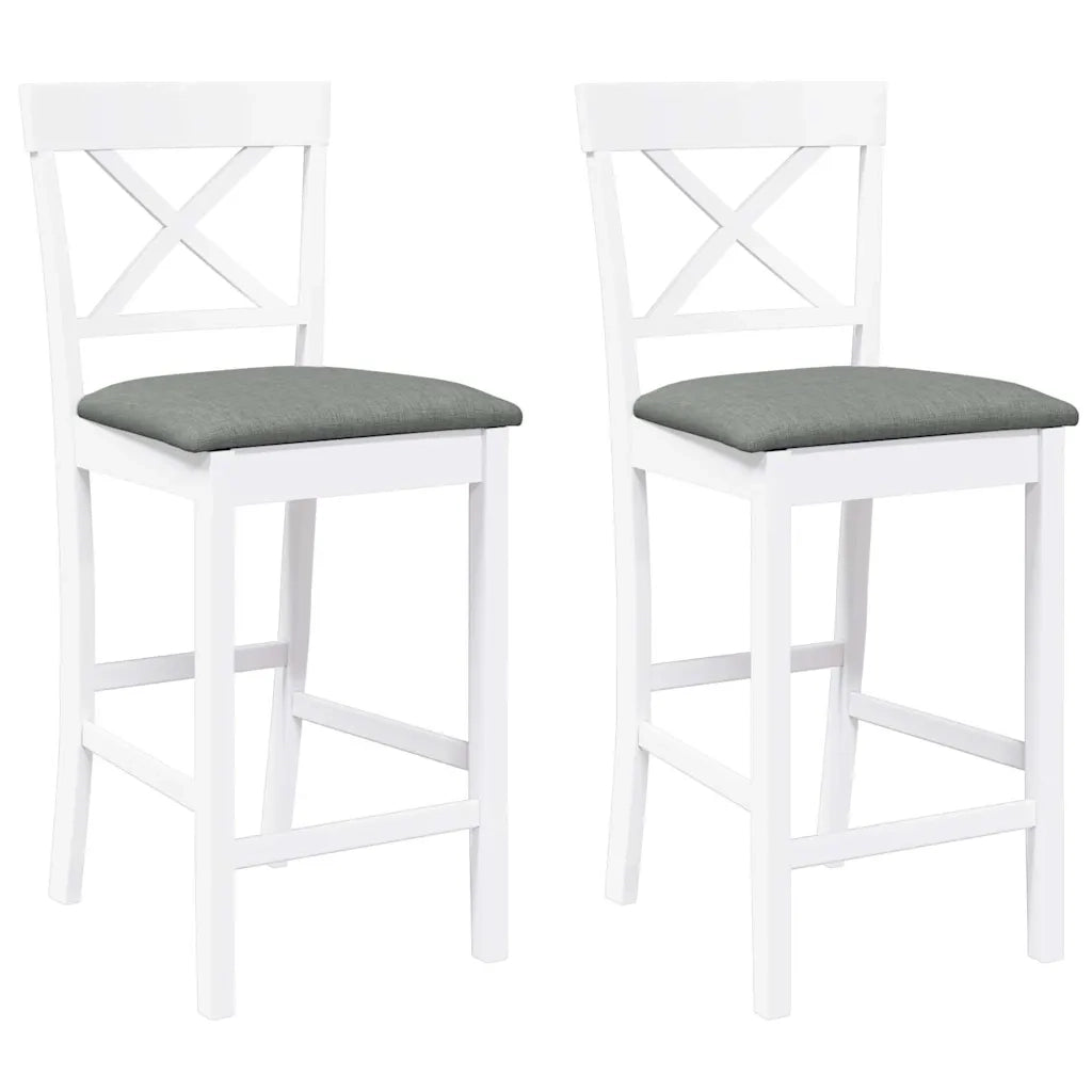 Sgabelli da Bar con Cuscini 2 pz Bianco Legno Massello di Hevea 4102551