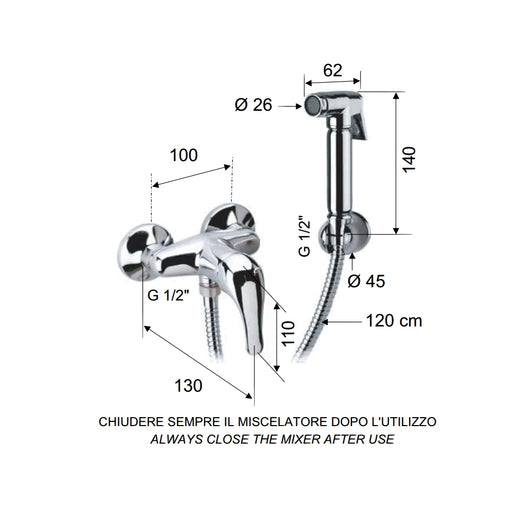 Set doccetta per bidet relax composto da doccia a pulsante, flessibile, miscelatore doccia e supporto lux