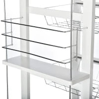 Carrello Isola da Cucina Salvaspazio in Legno di Pino, Carrello Portavivande con 4 Ruote Cassetto 3 Cesti Estraibili Portafrutta, Bianco