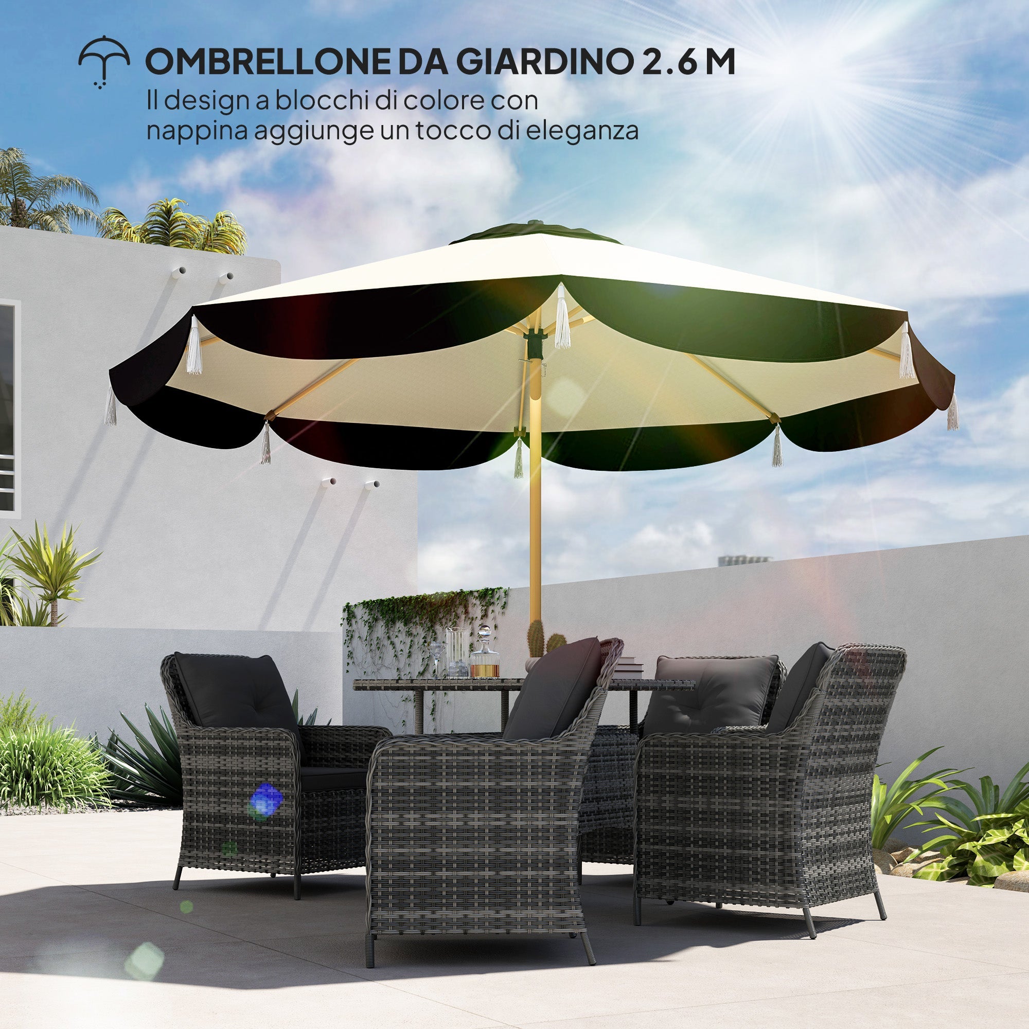 Ombrellone da Giardino Ø266x234 cm con Copertura UV50+ e Struttura a 8 Stecche Beige