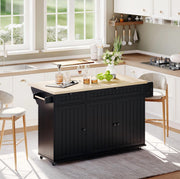 Isola cucina con piano ribaltabile 137 cm; mobile su ruote con cassetti; ripiani; MDF nero naturale