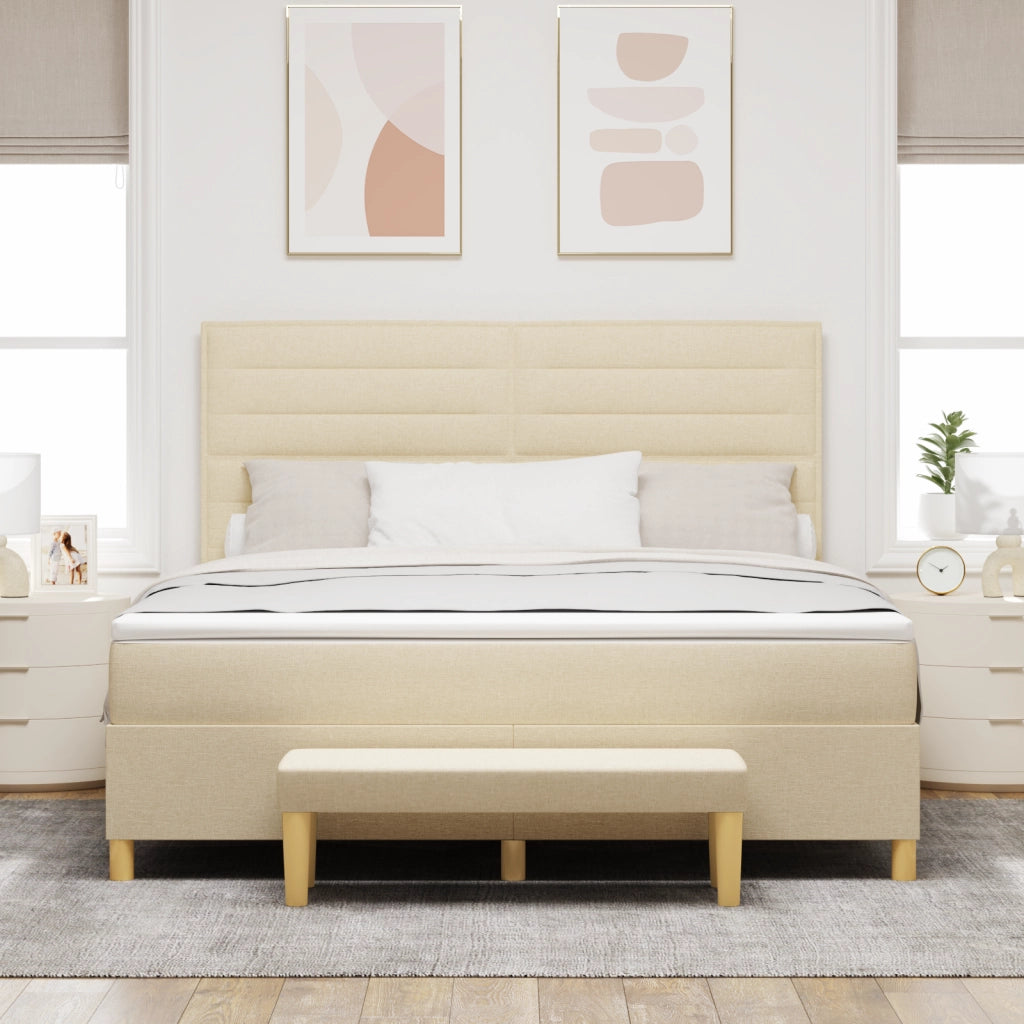 Letto Box Spring con Materasso e Panchina Crema 180x200 cm Tessuto