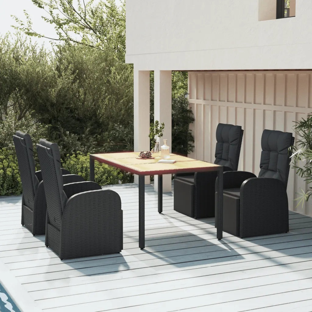 Set Pranzo Giardino 5pz Nero Polyrattan Legno Massello Acacia 3157608