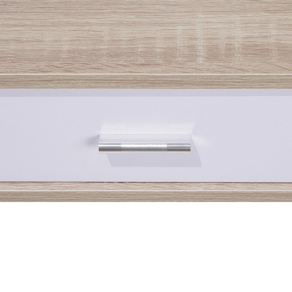 Scrivania da Ufficio in Legno Chiaro e Bianco 100 x 48 cm Cassetto Scaffale Scandinavo