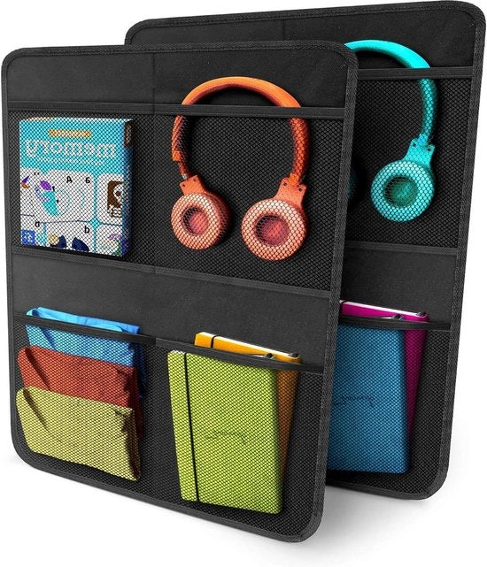 Organizzatore di sedile posteriore per auto 2 pezzi - Grande cassetto - Protezione sedile anteriore - Protezione sedile posteriore