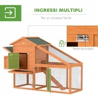 Pollaio da Giardino per 1-2 Galline con Area per Cova, Casetta e Spazio Aperto, in Legno e Metallo, 179x67x115 cm