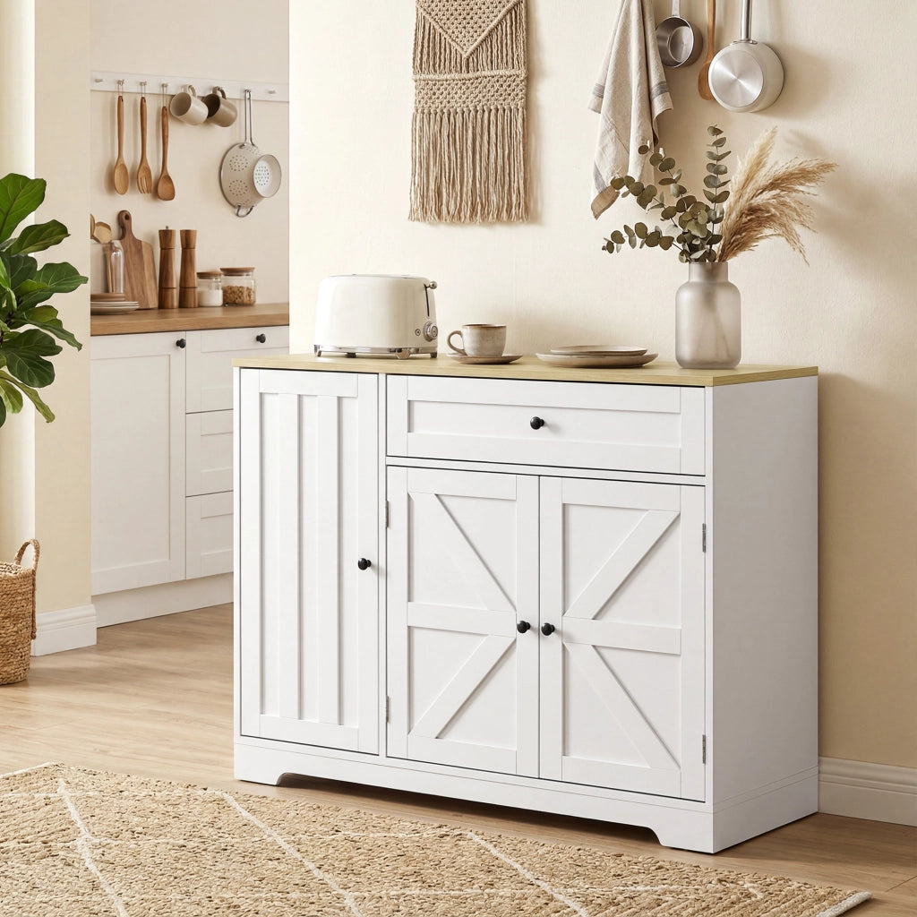 Credenza Rustica con Ante Scorrevoli ¨C zephmum ¨C Bianco 80x40x90