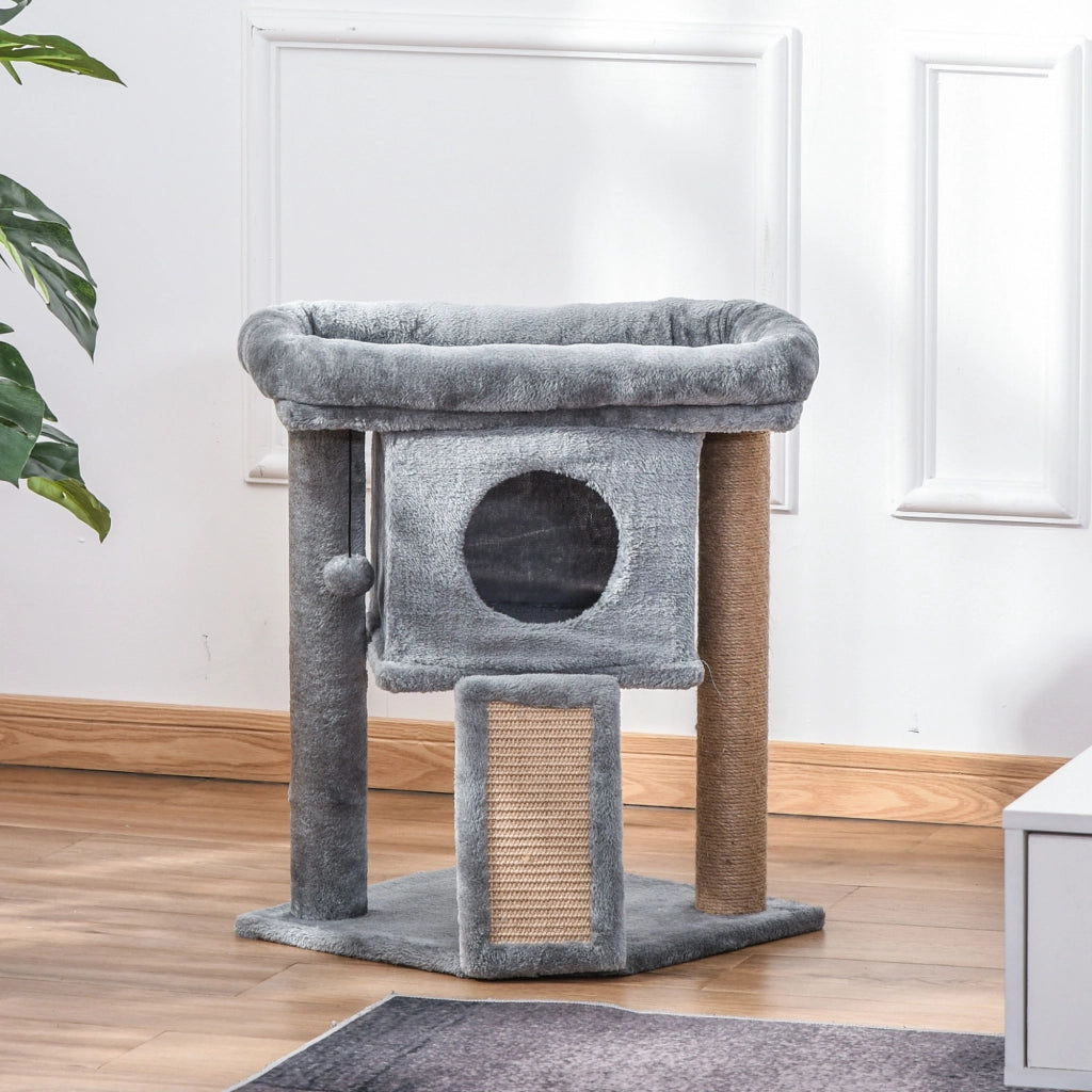 Albero per Gatti con Casetta e Lettino in Peluche ¨C Zephmum ¨C Grigio