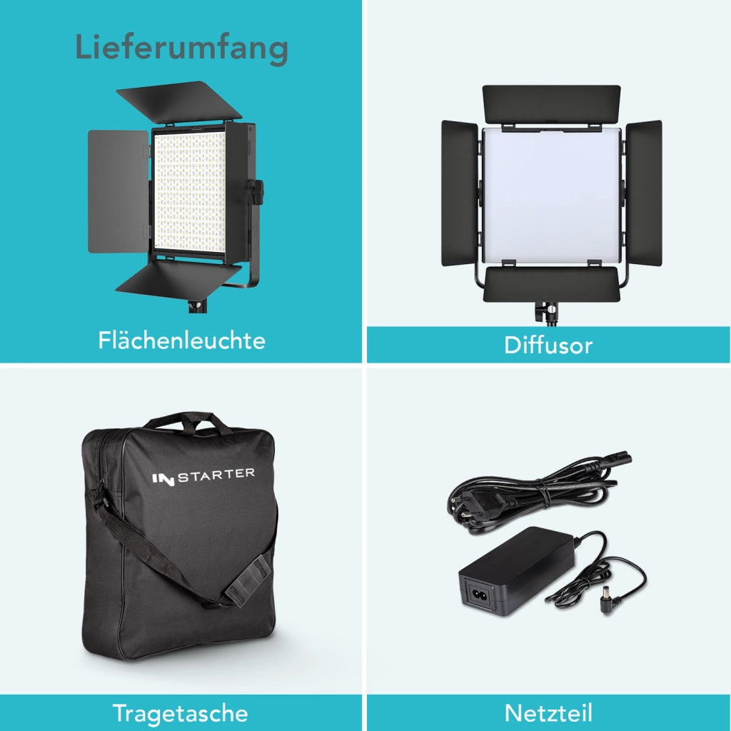 Instarter LED video light con controllo tramite app per vlogger e influencer I Potente 50W come luce streaming e luce fotografica dimmerabile I Ruotabile a 360° con effetti I Luce calda e fredda
