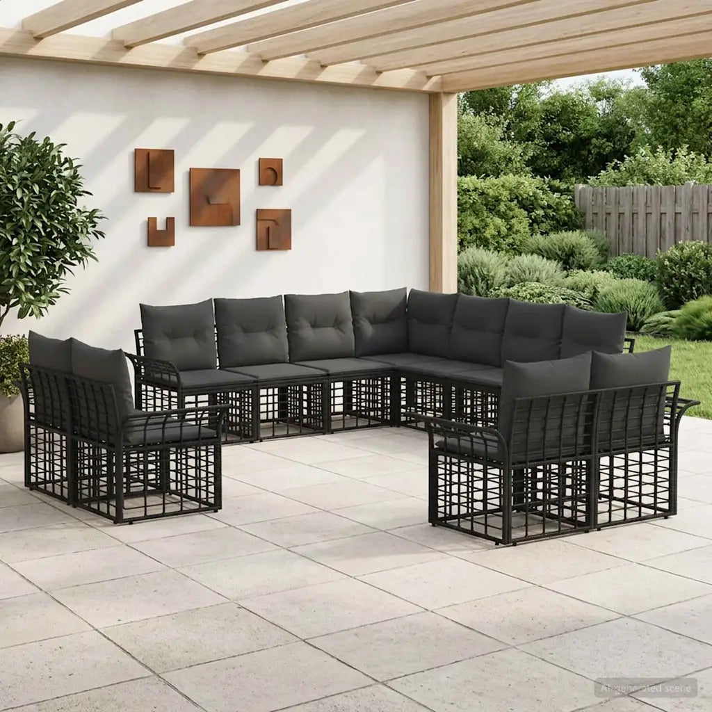 Set di divani da esterno 11 pcs Nero e Grigio scuro Poliestere 3437801