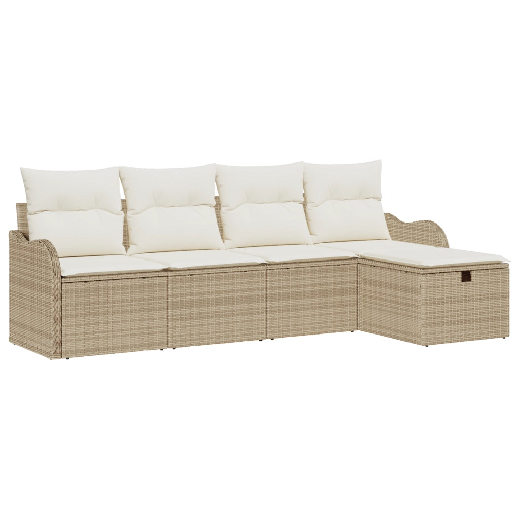 Set Divano da Giardino  5 Pezzi con Cuscini Beige Polirattan