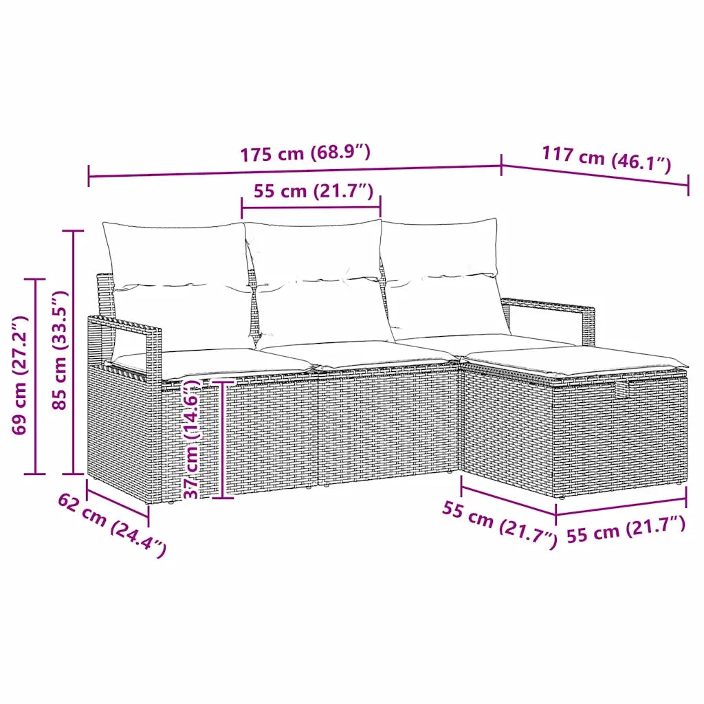 Set di divani con cuscino 4 pcs Grigio chiaro polyrattan 3359151