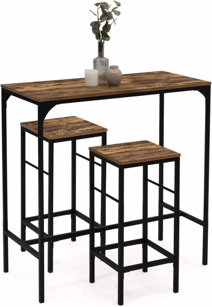 Tavolo da bar e 2 sgabelli DAYTON, alti 95 cm, con effetto anticato, design industriale