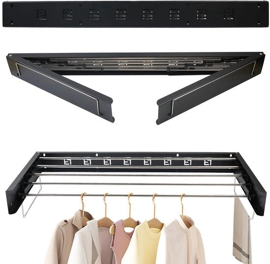 Wandgemontata Droogrek Raccordabile, 80cm Utschiusabile Wanddroger, RVS Opvouwbare Droogrek con Due Trekkampi, Droogrek Opvouwbare con Due Trekkampi, per Interno e Esterno, Balcone