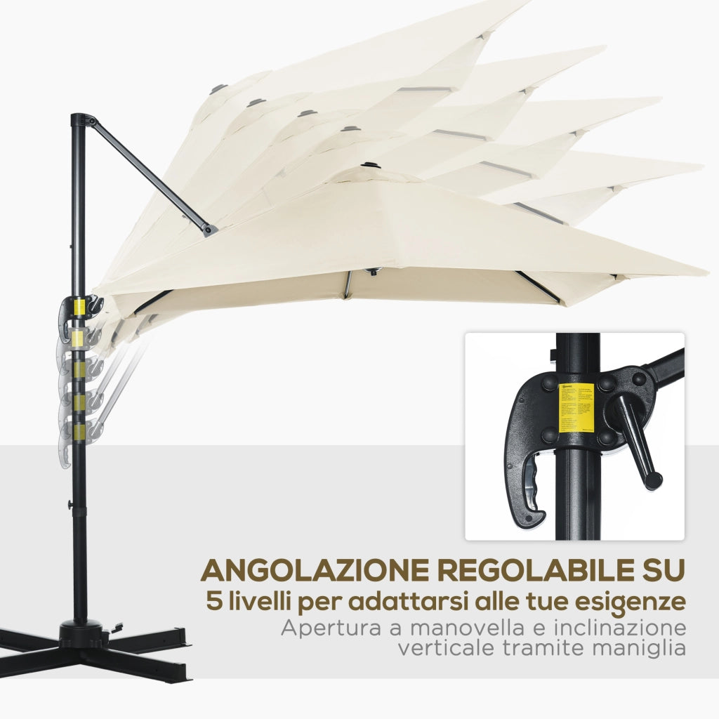 Ombrellone da Giardino con Angolazione Regolabile su 5 Livelli e a 360¡ã, 2.5x2.5 m, color Crema