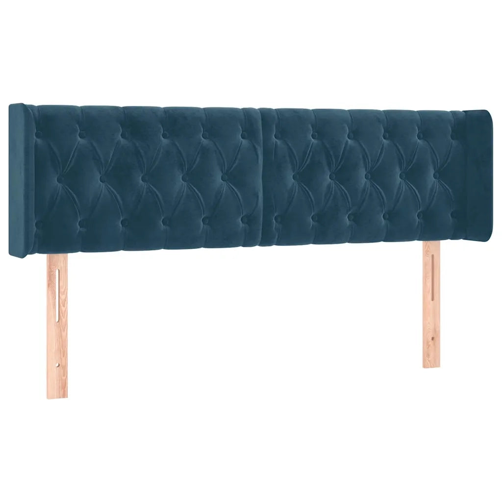 Testiera ad Orecchio-Testata con Orecchie Blu Scuro 147x16x78/88 cm in Velluto 393720