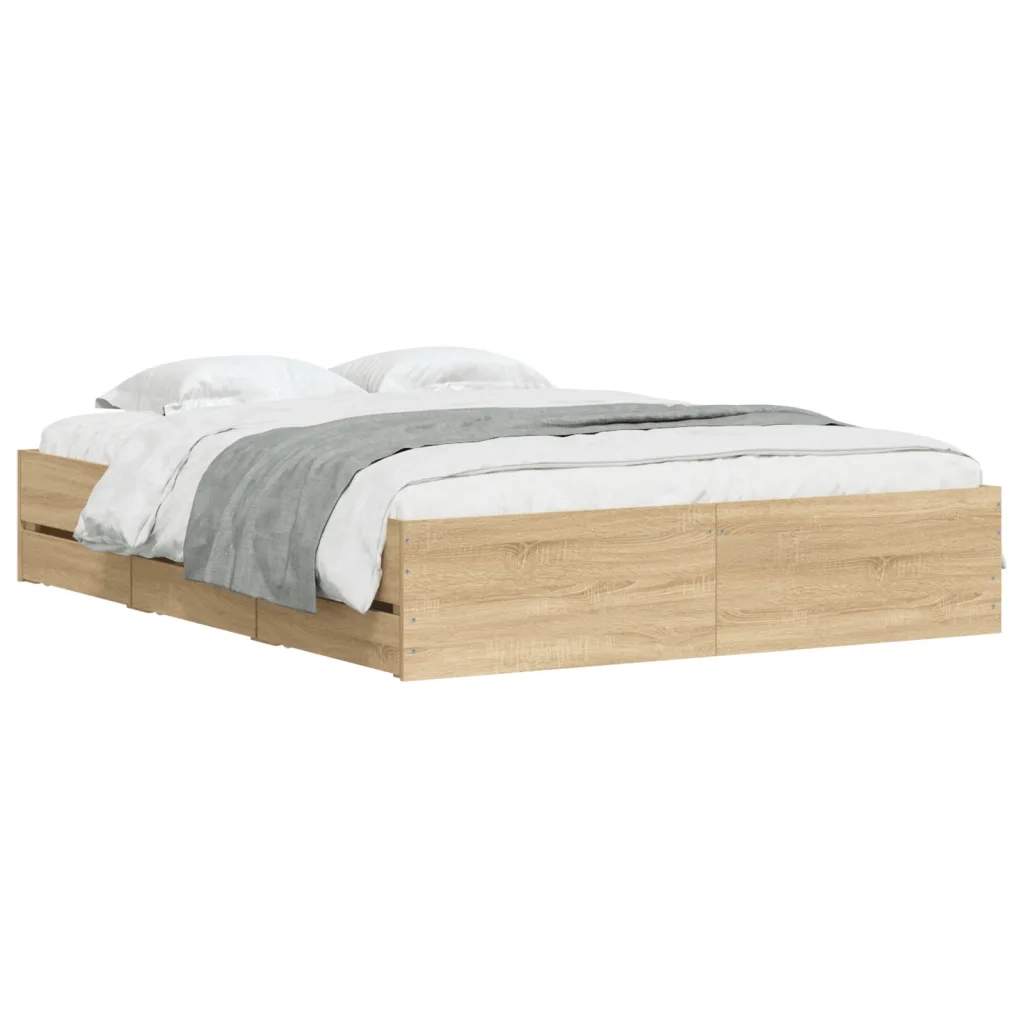 Letto matrimoniale | Letto per adulti | Giroletto Cassetti Rovere Sonoma 140x200 cm Legno Multistrato