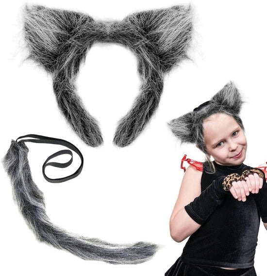 Costume da Lupo Grigio - Abito da Animale per Bambini/Adulti - Maschera da Lupo - Coda da Lupo - Pelliccia - Costume da Carnevale/Halloween - Abito da Animale