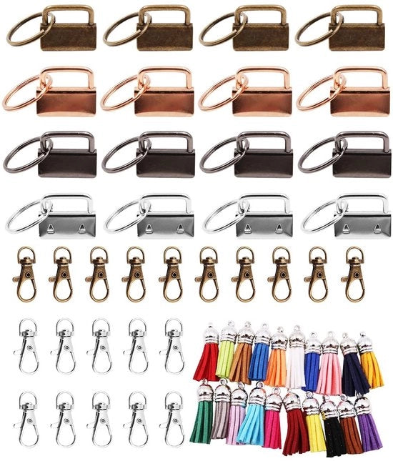 Set di accessori per hanger da chiave 60 pezzi - 20 nastri di adesivo - 20 setole in pelle - 20 ganci a molla regolabili - adatto per la realizzazione di hanger da chiave - utile in uso