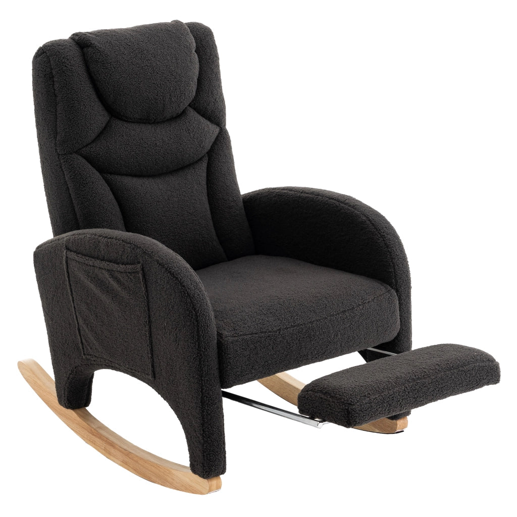 Poltrona a dondolo con poggiapiedi pieghevole e schienale ergonomico in tessuto teddy grigio scuro 110 kg