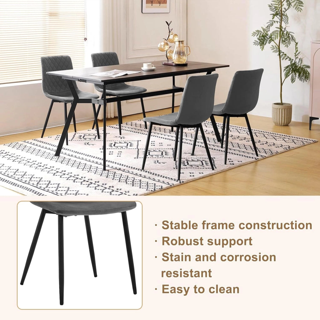 Sedie da Cucina Set da 4, Sedie Imbottite con Gambe in Metallo, Seduta in Velluto, per Camera da Letto, Sala da Pranzo,Grigio Scuro