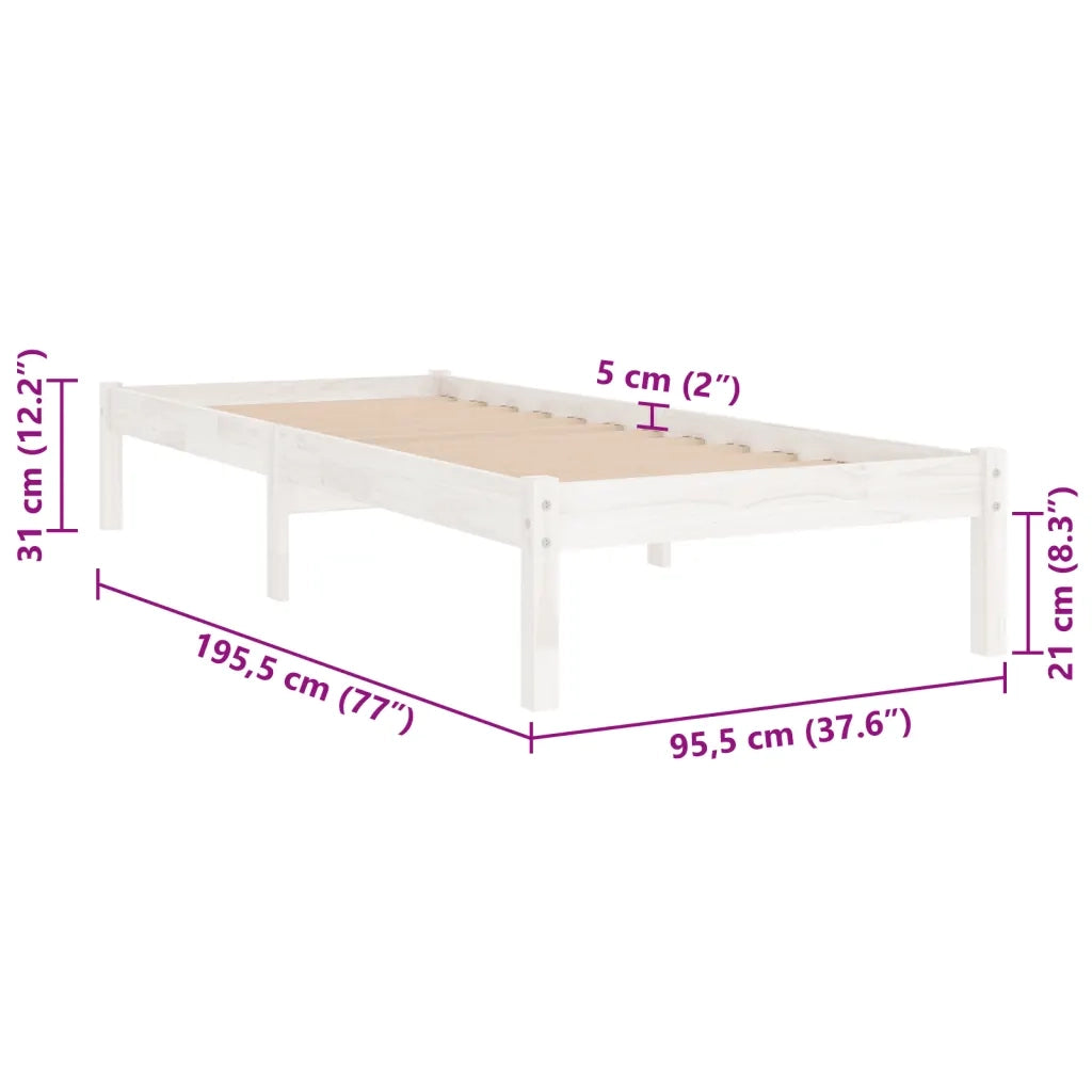 Giroletto-Struttura Letto Bianco in Legno Massello 90x190 cm Single 542470
