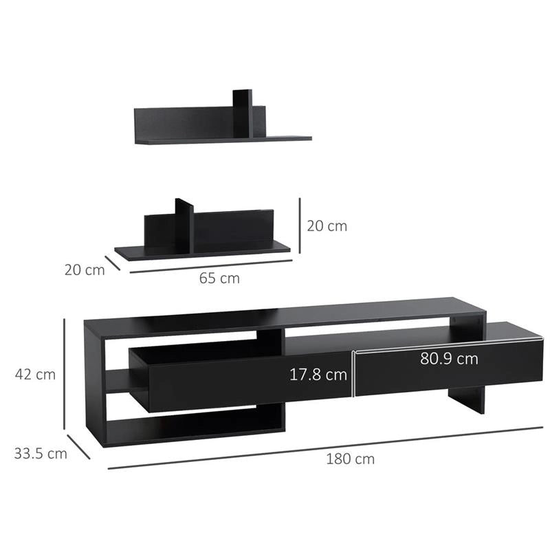 MOBILE PORTA TV MODERNO CON 2 MENSOLE IN LEGNO VANI APERTI E ARMADIETTI NERO
