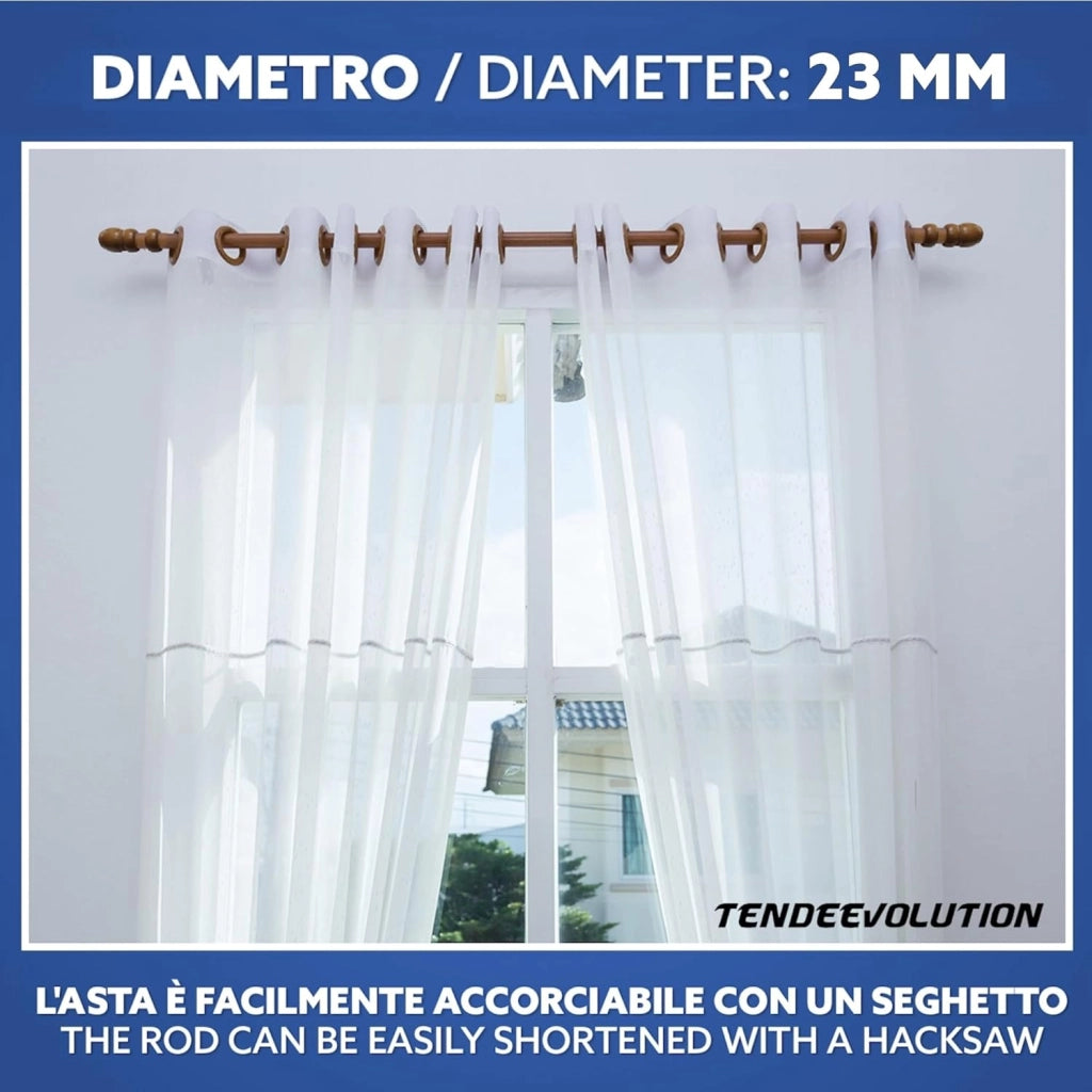 Bastone Tenda in Legno di Alta Qualità, diametro 23 mm a strappo colore noce lunghezza 140 CM