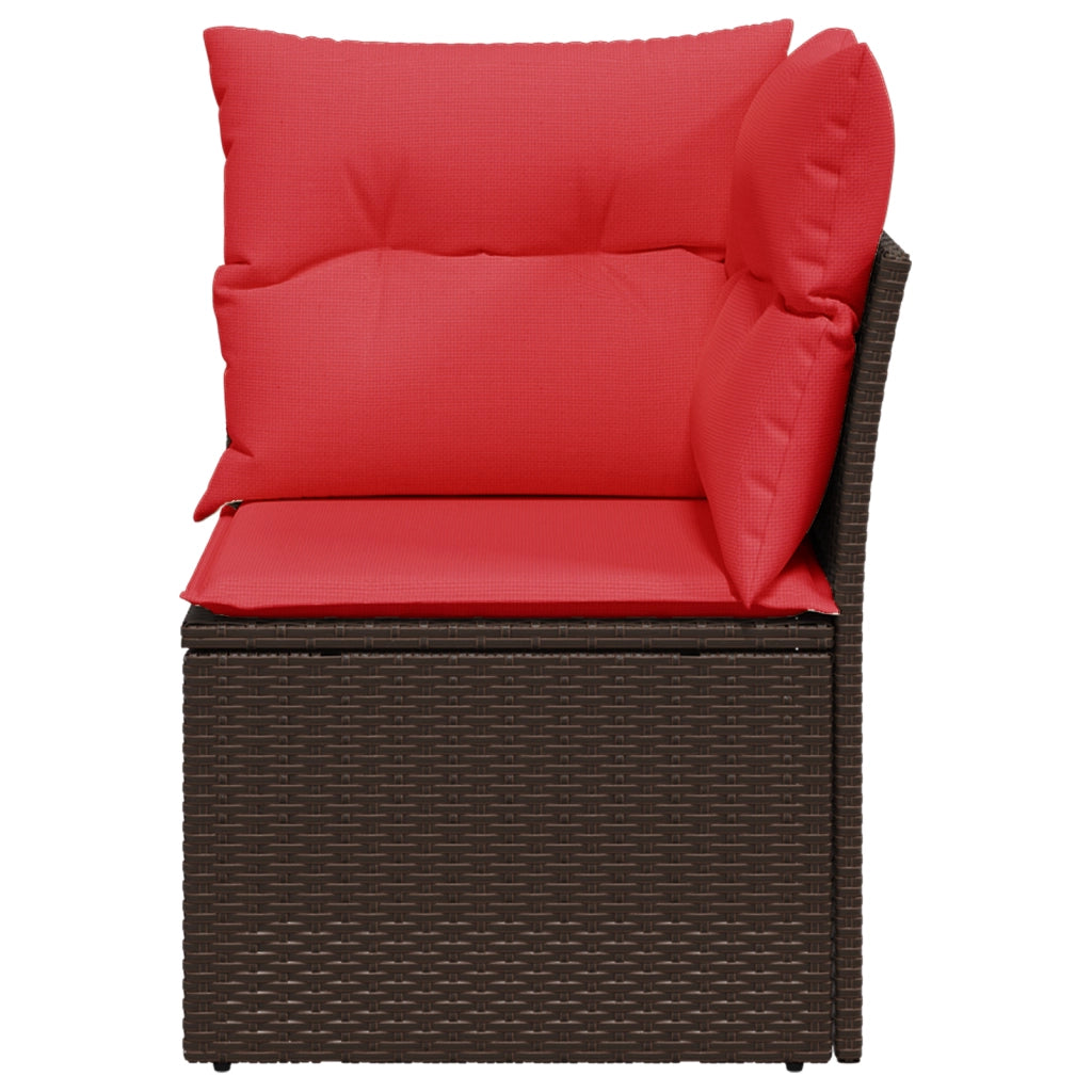 Divano da giardino angolare con cuscini marrone in polyrattan