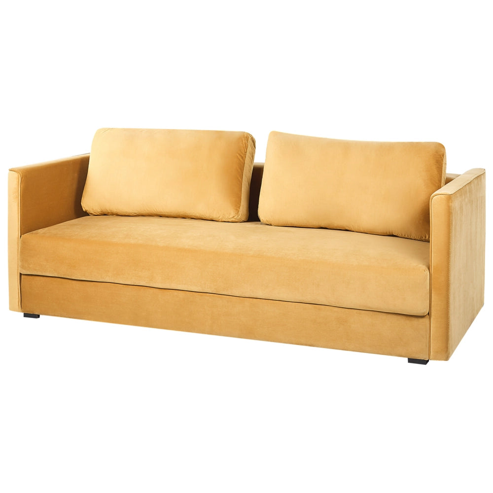 Divano letto in velluto giallo con 3 posti con vano portaoggetti e cuscini sfoderabili stile moderno classico soggiorno