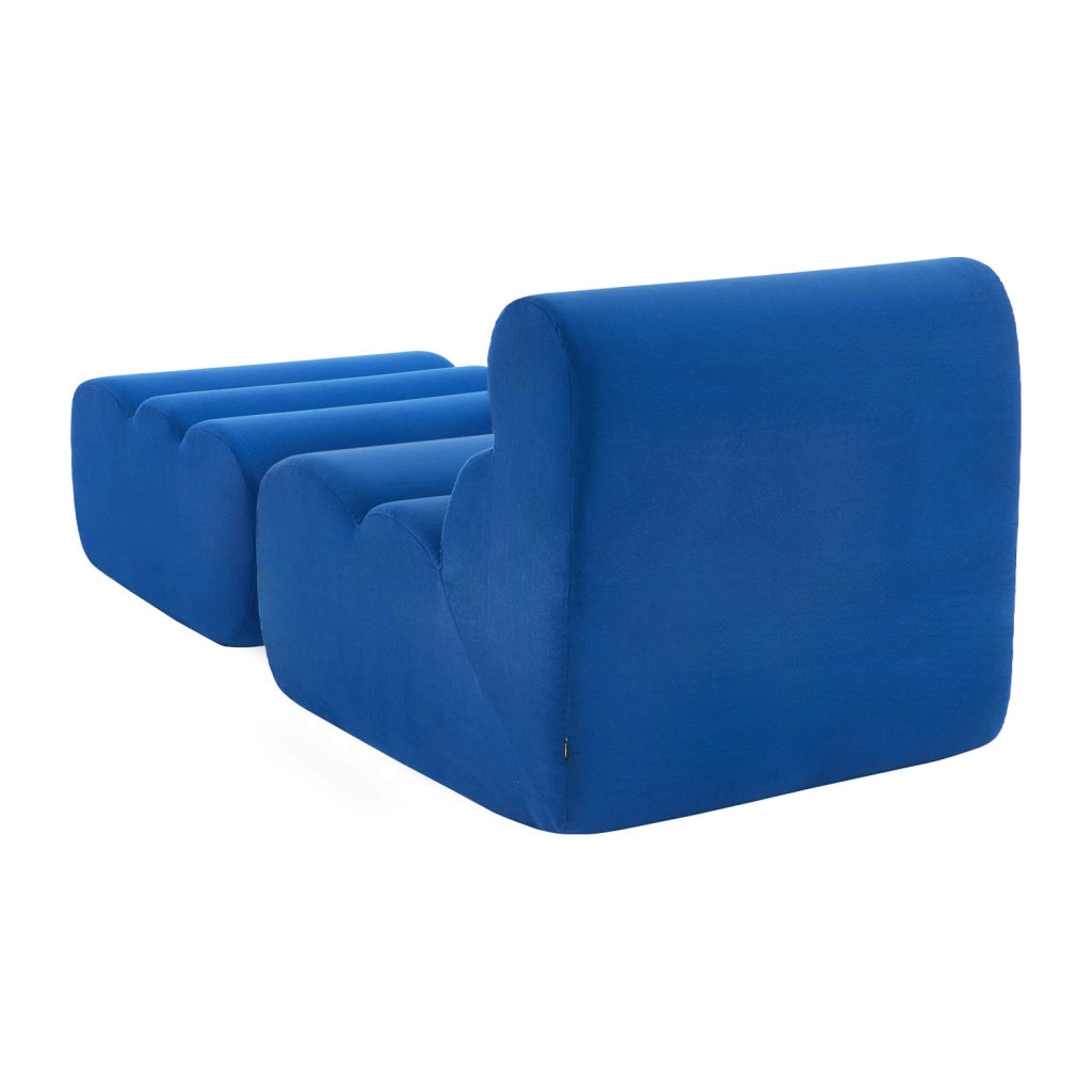 Poltrona in tessuto con poggiapiedi, blu elettrico