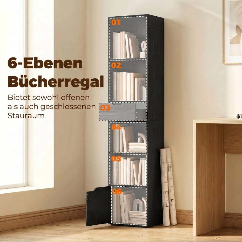 LIBRERIA 30 x 24 x 158 cm Nera con cassetto e ripiano regolabile