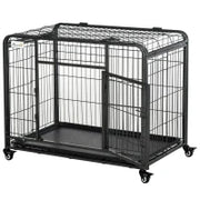 Kennel per Cani Pieghevole a Doppia Porta con Blocco, 4 Ruote con Freno e Fondo Rimovibile, 94x58x69.5 cm, Grigio