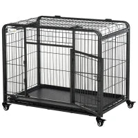 Kennel per Cani Pieghevole a Doppia Porta con Blocco, 4 Ruote con Freno e Fondo Rimovibile, 94x58x69.5 cm, Grigio