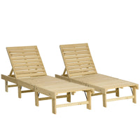 Set 2 Lettini Prendisole 195x59x30 cm in Legno Naturale