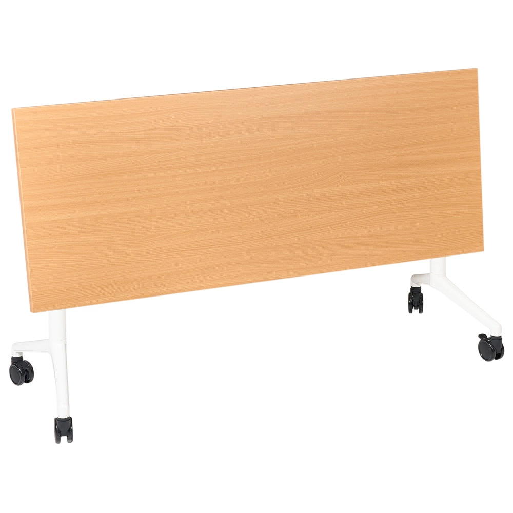 Scrivania rettangolare pieghevole con rotelle portatile con struttura in metallo marrone e bianco 160 x 60 cm stile moderno
