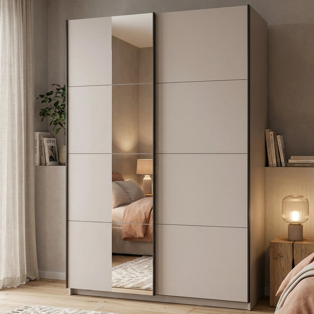 Armadio Camera da Letto Pasturo, Guardaroba Grande Appendiabiti, 145.5x217.5h cm Bianco Crema