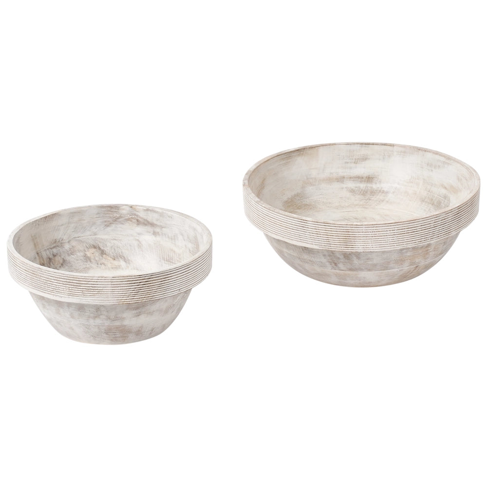 Set di 2 ciotole per frutta in legno di mango fatte a mano in stile moderno marrone chiaro