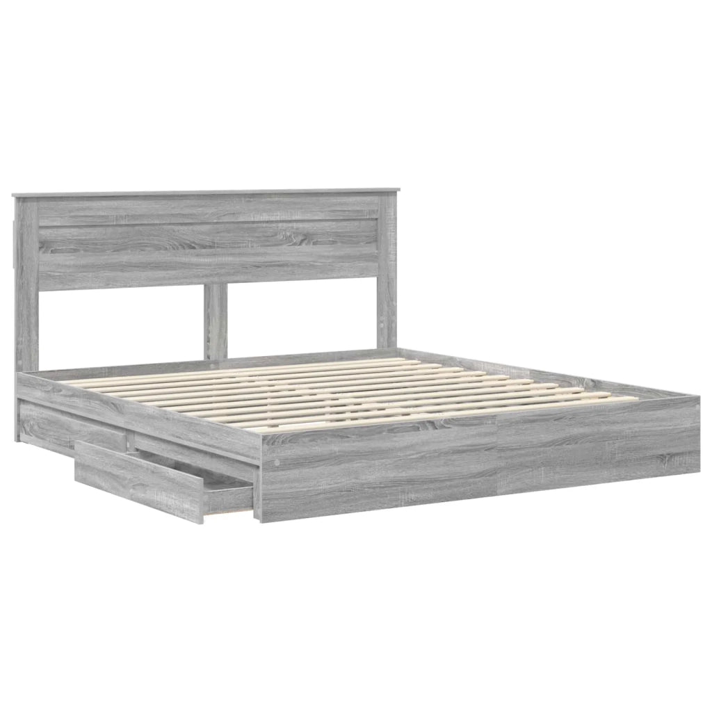 Letto con Contenitore con testiera Grigio Sonoma 200 x 200 cm 3409892