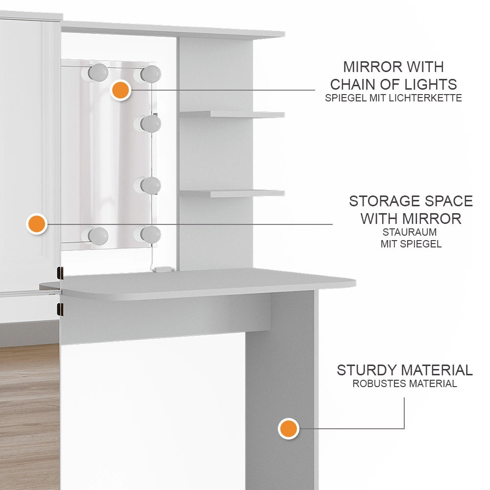 Vicco Tavolo da toilette Bianco 123 x 141.2 cm con illuminazione a LED