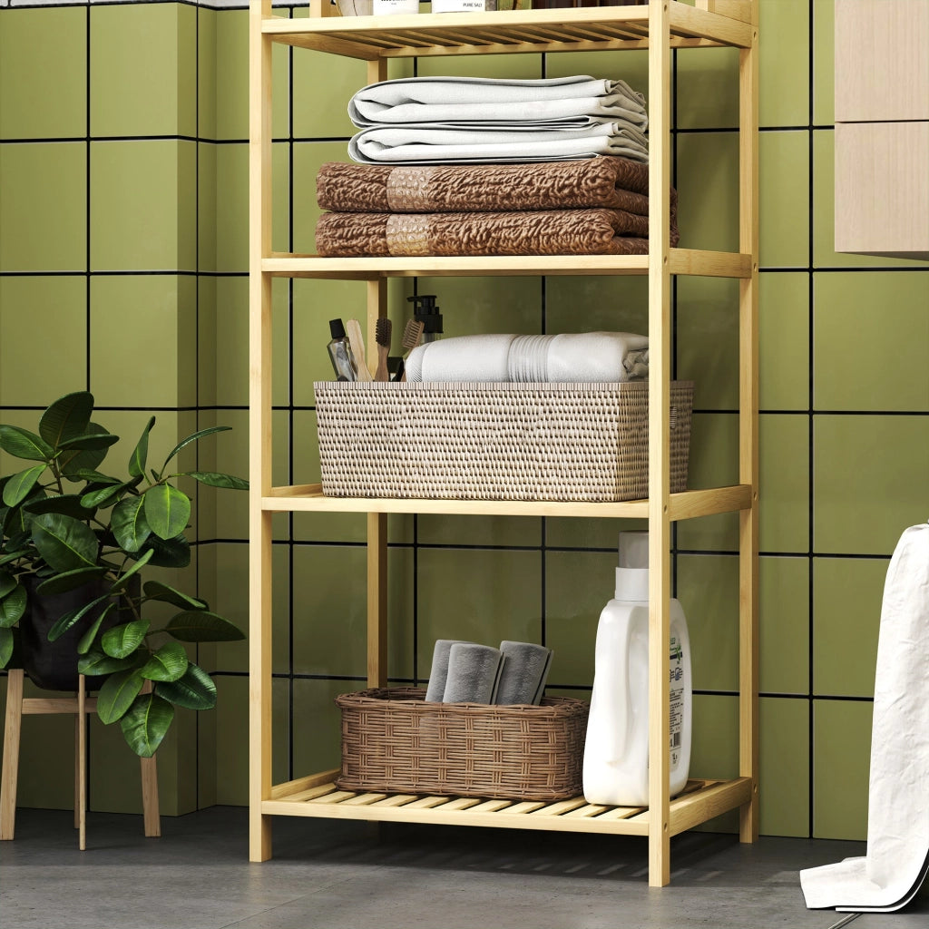 Scaffale Bagno 44x33x180 cm a 7 Ripiani Portaoggetti in Bambù