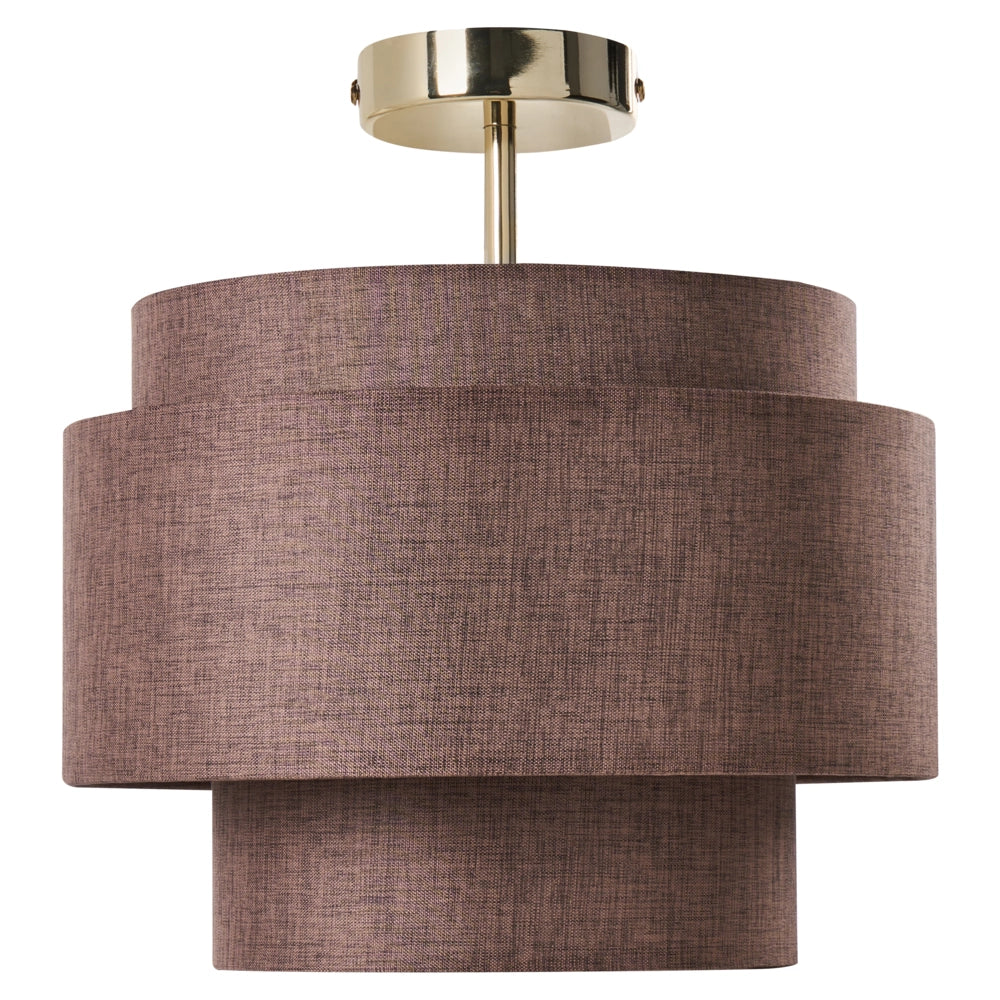 Lampadario con base in metallo marrone e paralume in tessuto a più livelli, stile moderno, per soggiorno e sala da pranzo