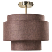 Lampadario con base in metallo marrone e paralume in tessuto a più livelli, stile moderno, per soggiorno e sala da pranzo