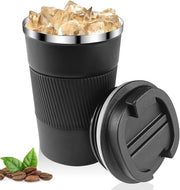 Tazza da caffè isolata - 510 ml - tazza da caffè riutilizzabile - borsa acqua isolata in acciaio inox - tazza da caffè portatile - coperchio ermetico - adatto per auto, esterno, picnic, ufficio - Nero - 16.5*7cm