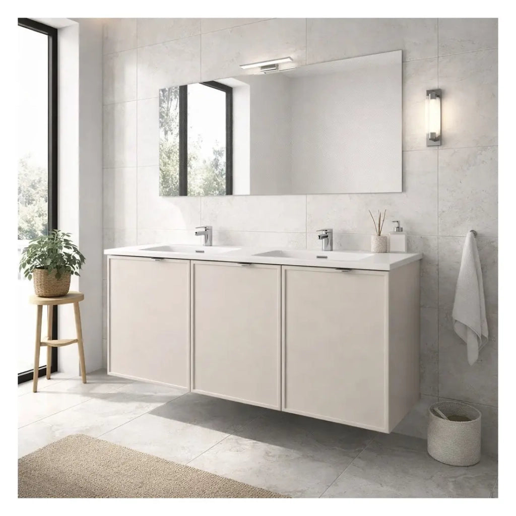 Set da bagno BRAZZA: mobile sotto lavabo 120cm + doppio lavabo incassato bianco