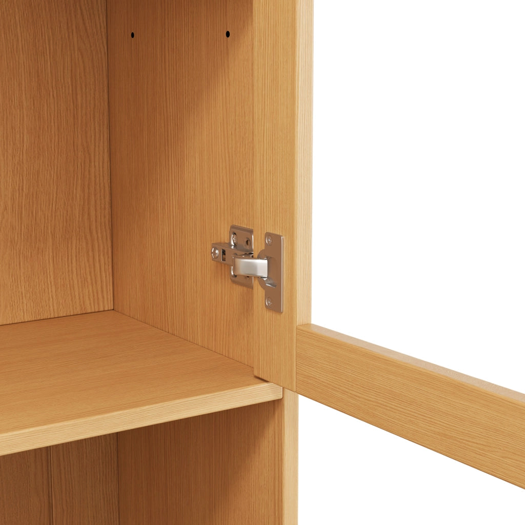Credenza alta con vetrina, 1 cassetto e prese USB, per cucina e sala da pranzo, rovere naturale, 120 × 40 × 191 cm