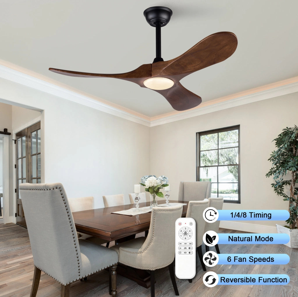 Ventilatore da soffitto ULEVR 42 pollici con luce LED dimmerabile 3CCT, motore DC e telecomando, nero e noce scuro